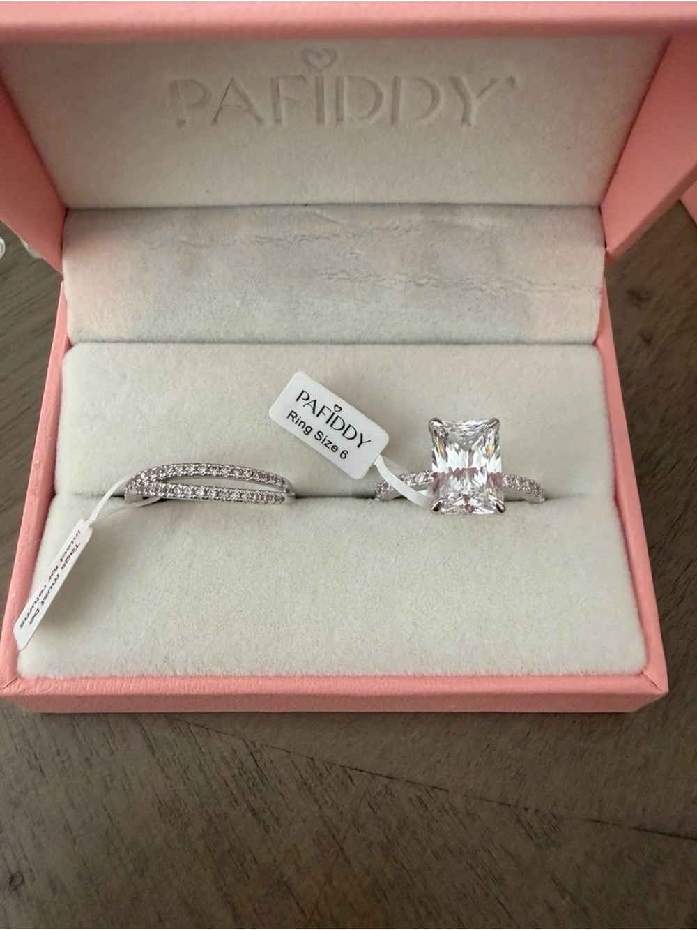 Silver-Tone Clear Cushion Engagement Ring and Wedding Band Set